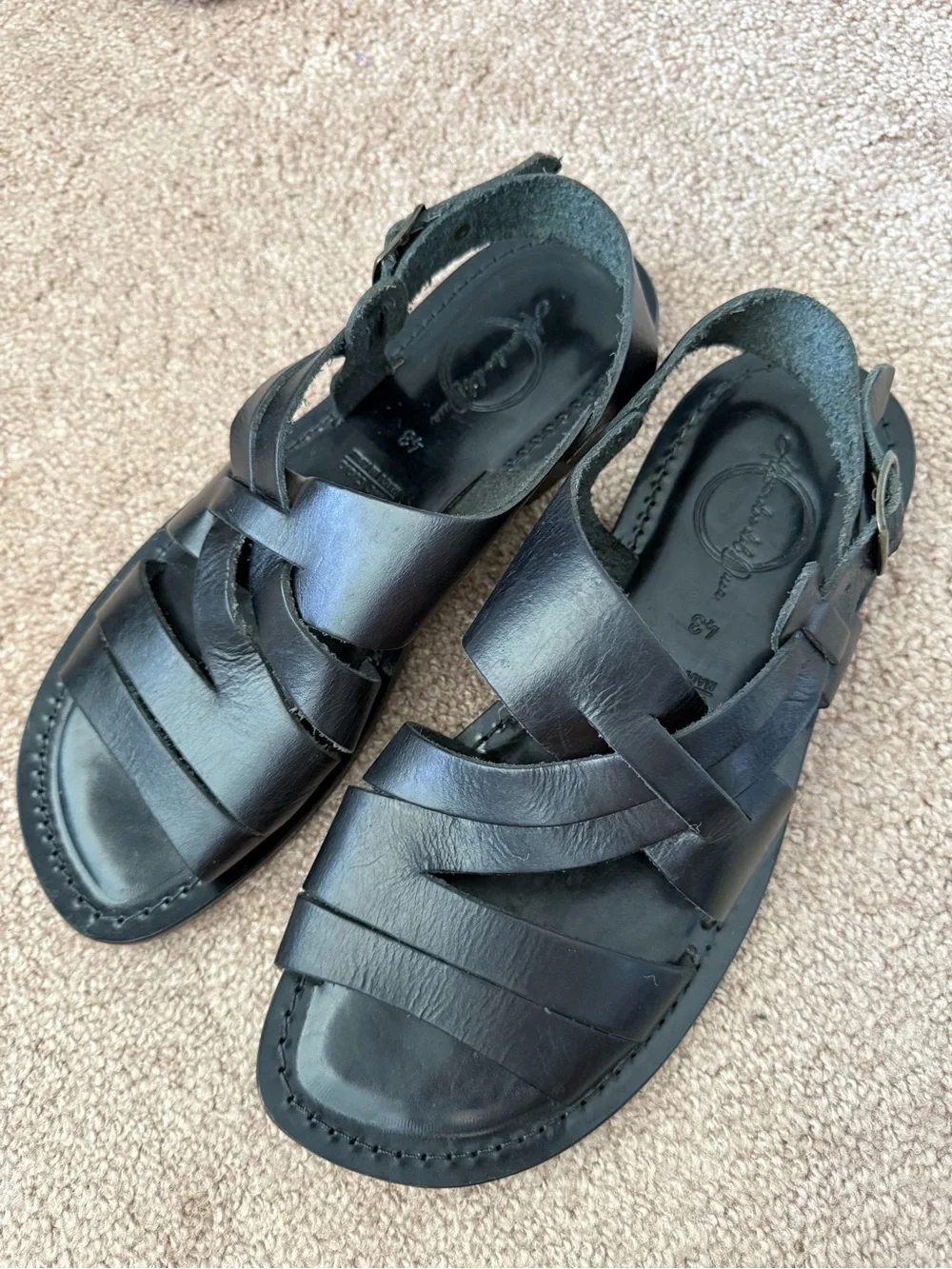 Alessandro Dell'Acqua Black Leather Strappy Fisherman Sandals Italy Size 43 EU